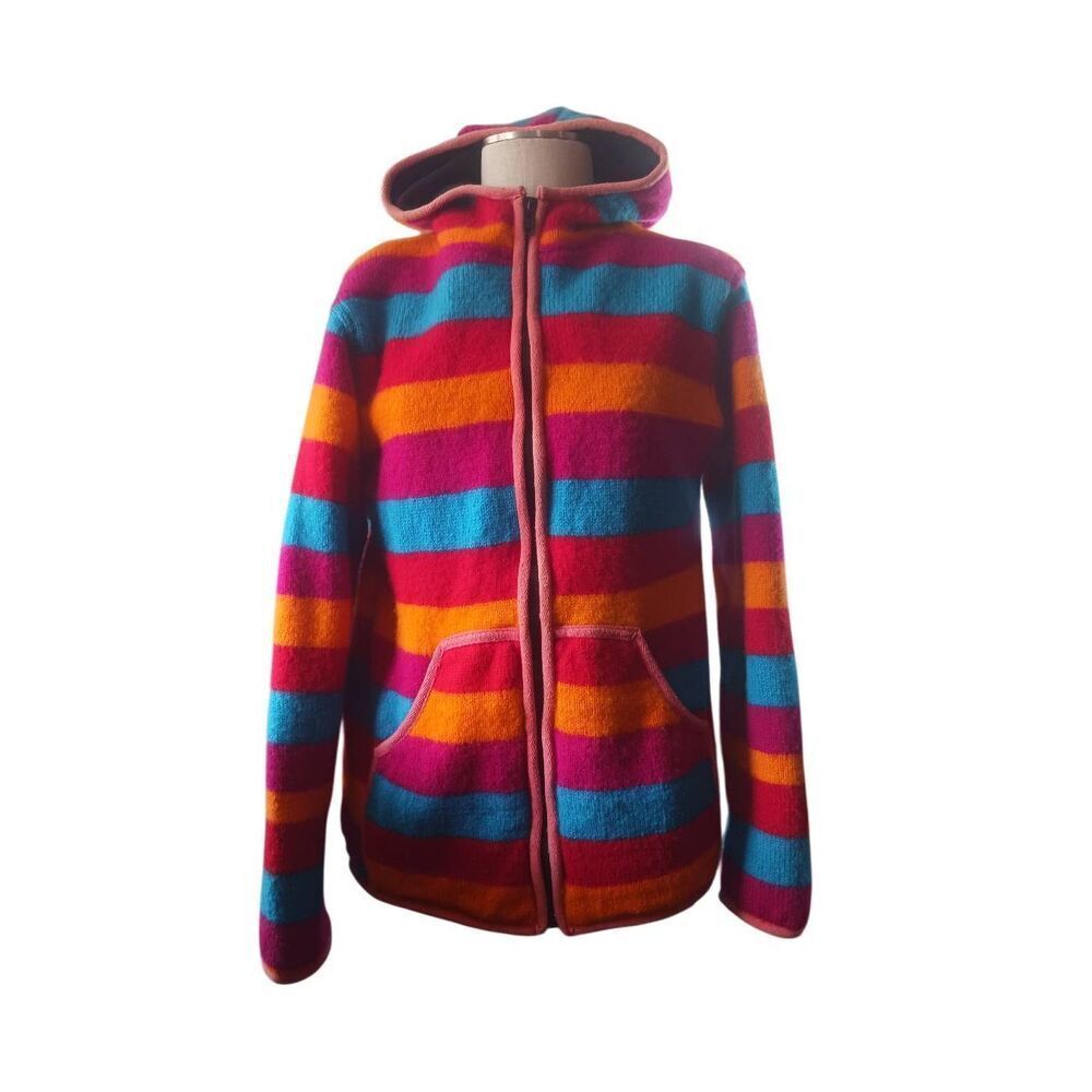 100% wool fully lined made in napal rainbow hooded full zip Extra large